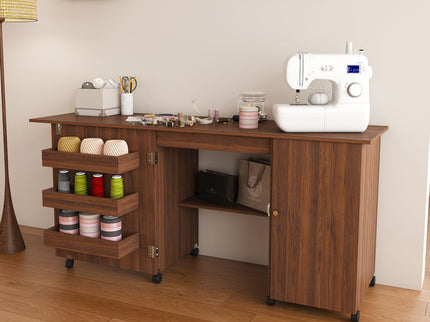 Foldable Sewing Table With Locking Casters