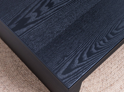 Modern Ribbed Coffee Table, Rectangular Low Profile Center Table For Living Room - Black
