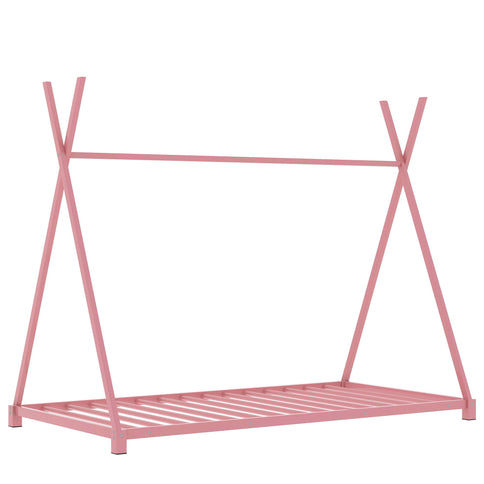 Metal House Platform Bed With Triangle Structure, Low Profile Design