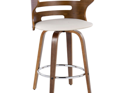 Cosini - Mid Century Modern Fixed Height Barstool With Swivel With Round Footrest (Set of 2)