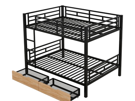 Full Size Convertible Bunk Bed With 2 Drawers Durable - Black
