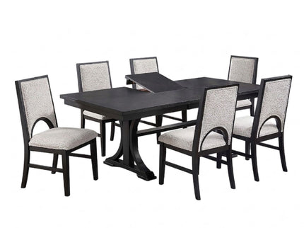 7 Piece Set, Trestle Dining Table And 6 Side Chairs With Cutout Back - Black / Charcoal / White