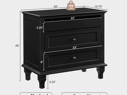 Nightstand With Charging Station, 3 Drawer Storage Table