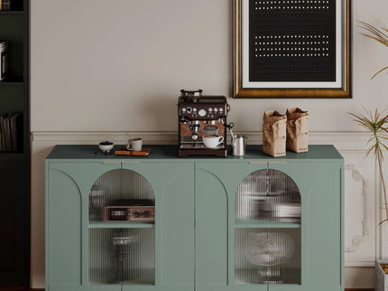 Accent Cabinet Lacquered Wooden Cabinet With 4 Glass Doors Sideboard Buffet Server Cabinet Storage Cabinet, For Living Room, Entryway, Hallway, Office, Kitchen And Dining Room