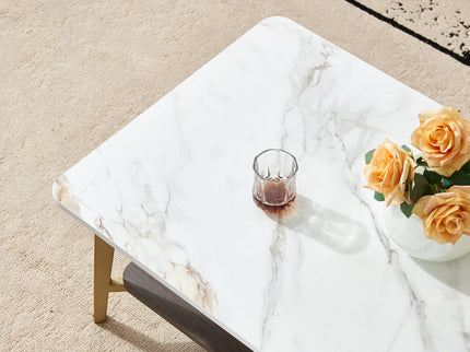 Coffee Table Rectangular Center Table For Living Room Open Space Side Table With Metal Frame - Golden / White