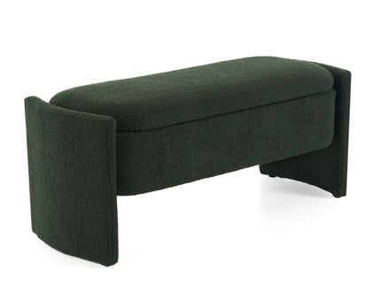 Elegant Long Shaped Storage Ottoman Bench, Boucle Material, Simple And Grand Design - Dark Green