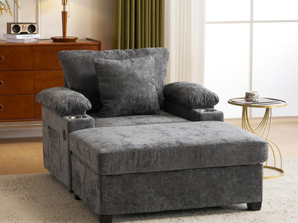 Modern Oversized Chair With Ottoman, Cupholders And USB Charging Ports