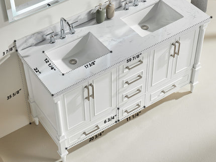 Freestanding Double Bathroom Vanity With Extra Black Handles - White