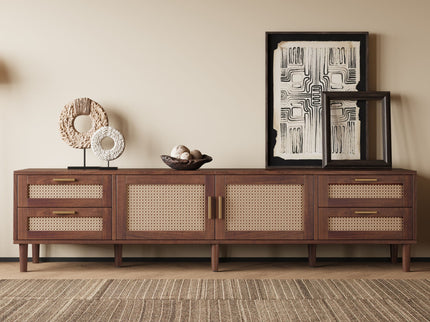 TV Stand, Media Console With 4 Drawers, Soft Closing Hinges - Dark Brown