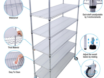 6 Tier 6000Lbs Capacity Nsf Metal Shelf Wire Shelving Unit, Heavy Duty Adjustable Storage Rack With Wheels & Shelf Liners For Commercial Grade Utility Steel Storage Rack