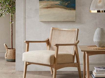 Chair With Cane Inset Back And Upholstered Seat - Light Brown