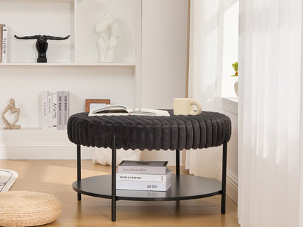 Modern Upholstered Round Ottoman Coffee Table With Storage Shelf