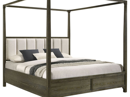 Sundance - Queen Canopy Bed With Upholstered Headboard - Dark Brown