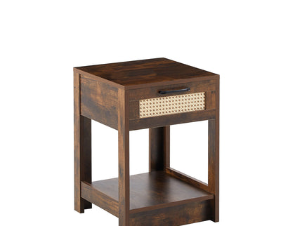 15.75" Rattan End Table With Drawer, Modern Nightstand, Side Table For Living Room, Bedroom