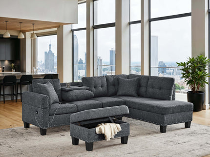 Camden - Power Sectional Sofa With Storage Ottoman And Built In Charging Ports - Gray