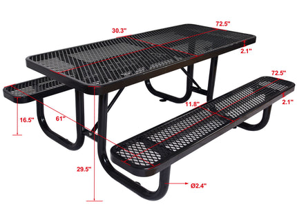 Rectangular Outdoor Steel Picnic Table With Umbrella Pole