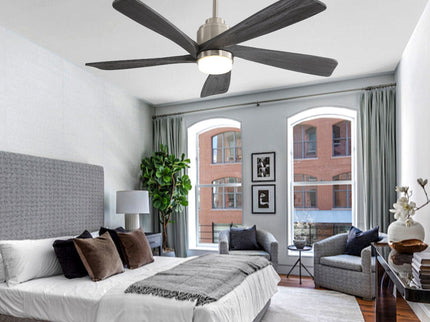Modern Ceiling Fan With Dimmable LED Light 5 Solid Wood Blades Remote Control Reversible Dc Motor With Smart App Control - Nickel
