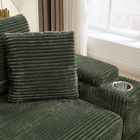 Convertible Sectional Sofa Bed Set With Armrest Storage, Cup Holder, USB, 4 Seater - Green