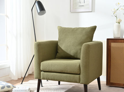 Barrel Chair, Modern Accent Chair, Fabric Armchair Club Chair, Upholstered Arm Chair With Solid Wood Legs, Waist Pillow, Padded Single Chair For Living Room / Bedroom / Study / Waiting Room - Olive Green