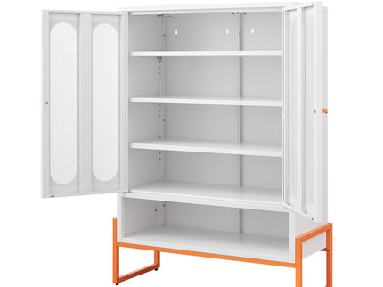 Modern Metal Shoe Cabinet With DoublebSided Doors And Adjustable Partitions