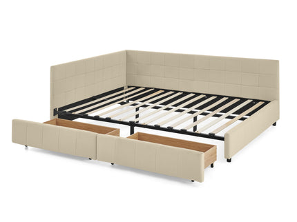 Mid-Century Storage Upholstered Tufted Bed Frame With Backrest And Armrests