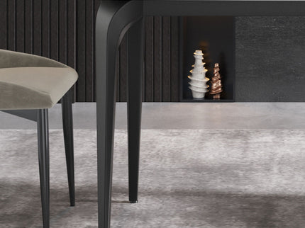 70.87" Modern Artificial Stone Curved Black Metal Leg Dining Table, Can Accommodate 6-8 People - White / Black