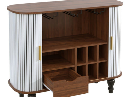 Fluted Liquor & Coffee Bar Cabinet With 6 Wine Racks And 3 Glass Holders