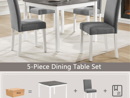 5 Piece Dining Table Set With 4 Chairs For Kitchen - Gray / White