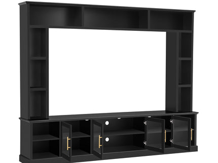 All-In-One Entertainment Center With Bookshelves & Tempered Glass Doors, TV Console Unit For Living Room