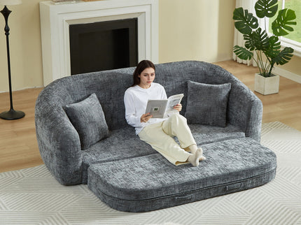 Curved Convertible Sofa, 2 In 1 Fold Out Bed With Pull Out Base And Deep Seat
