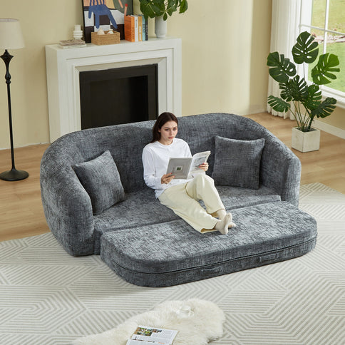 Curved Convertible Sofa, 2 In 1 Fold Out Bed With Pull Out Base And Deep Seat