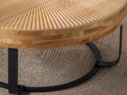 Modern Round Coffee Table With Wooden Carving Pattern