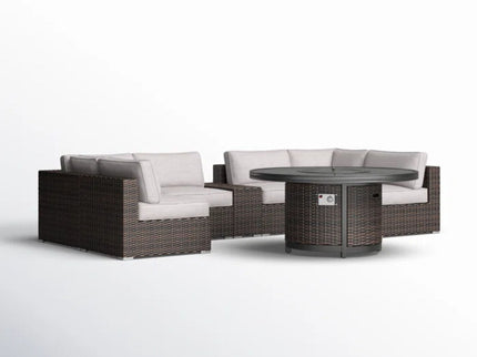 Rattan Patio Set With Comfortable Cushions And Fire Pit