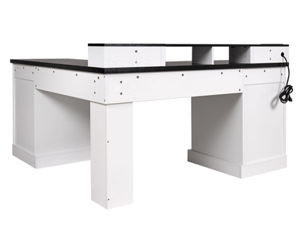 Fluted L-Shaped Desk With Charging Station & Storage Cabinet