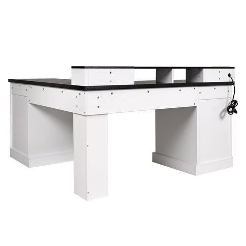 Fluted L-Shaped Desk With Charging Station & Storage Cabinet