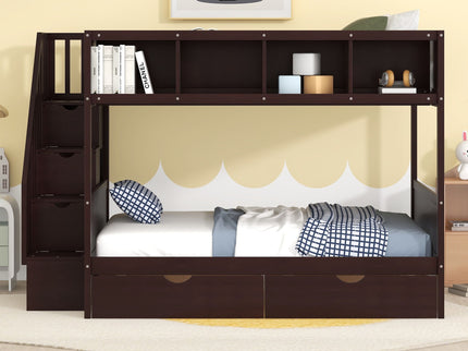 Bunk Bed With Shelfs, Storage Staircase And 2 Drawers