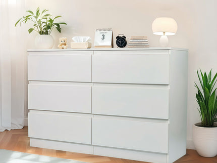 6 Drawer Dresser With Spacious Countertop And Concealed Handles