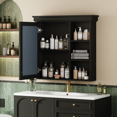 Wall Mounted Bathroom Medicine Cabinet With Mirror And Adjustable Storage With Soft Close Hinges