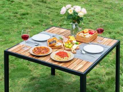 5 Piece Patio Dining Table Set, Acacia Wood Table Top With Umbrella Hole