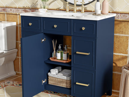 Bathroom Vanity With Ceramic Sink, Soft Close Doors, Adjustable Shelves