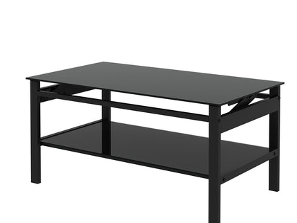 Glass Lift Top Coffee Table, Modern Simple 2-Layer Tempered Glass Coffee Table For Living Room - Black