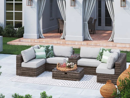 Elegant 4 Person Wicker Patio Seating Set With Cushions And Glass Top Table
