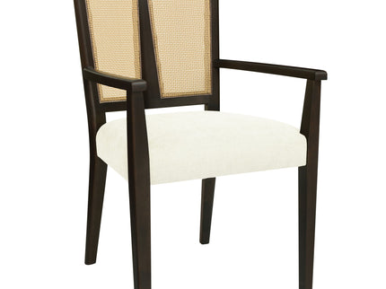Mid Century Modern Arm Dining Chair Set With Rattan Backrest