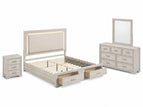 Light Brown / 4 Pc. Bed, Nightstand, Dresser, Mirror / Queen