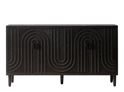 Modern Sideboard Cabinet With Decorative Nailhead Accents, Stylish Storage Solution For Dining, Living Rooms - Black