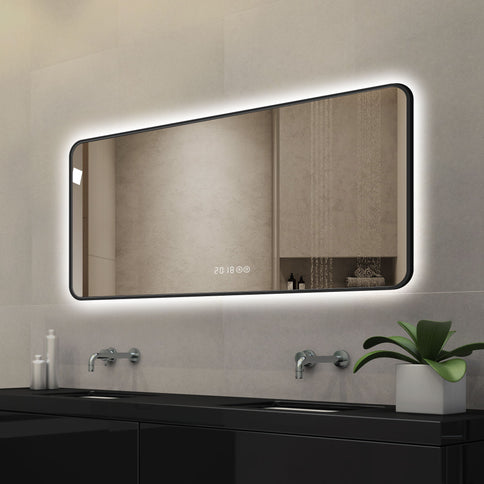 Wall Mirror With Rounded Corners, Temperature Display, Tri-Color Light, Defogging