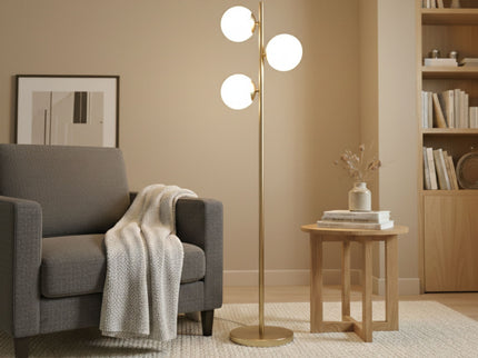 Brilliance - Modern Floor Lamp, Opal Shades And Round Base - Clear / Gold