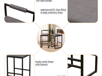Elegant Bar Stool Set With Backrest And Footrest, Counter Height (Set of 2)