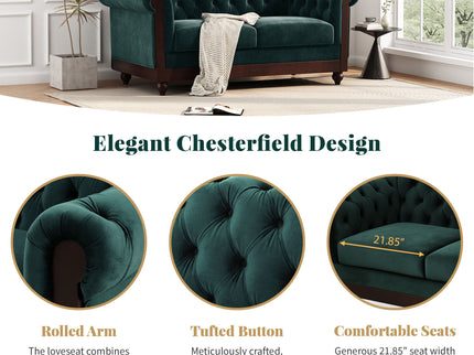Chesterfield Loveseat Sofa, 2 Person Rolled Arm Upholstered Couch