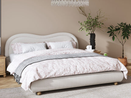 Upholstered Platform Bed Frame With Curved Headboard